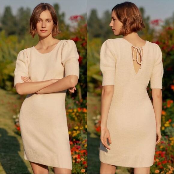 Anthropologie Daily Practice Fuzzy Puff Sleeve Sweater Dress Size Medium - Picture 1 of 8